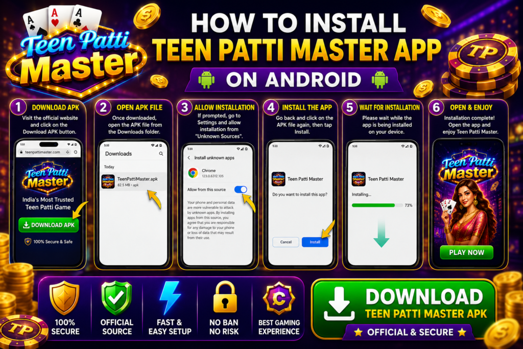 Teen Patti Master APK 2026 Official Download 2 How to install Teen Patti Master app on Android with a step-by-step guide to download the latest APK, enable installation, install securely, and start playing.