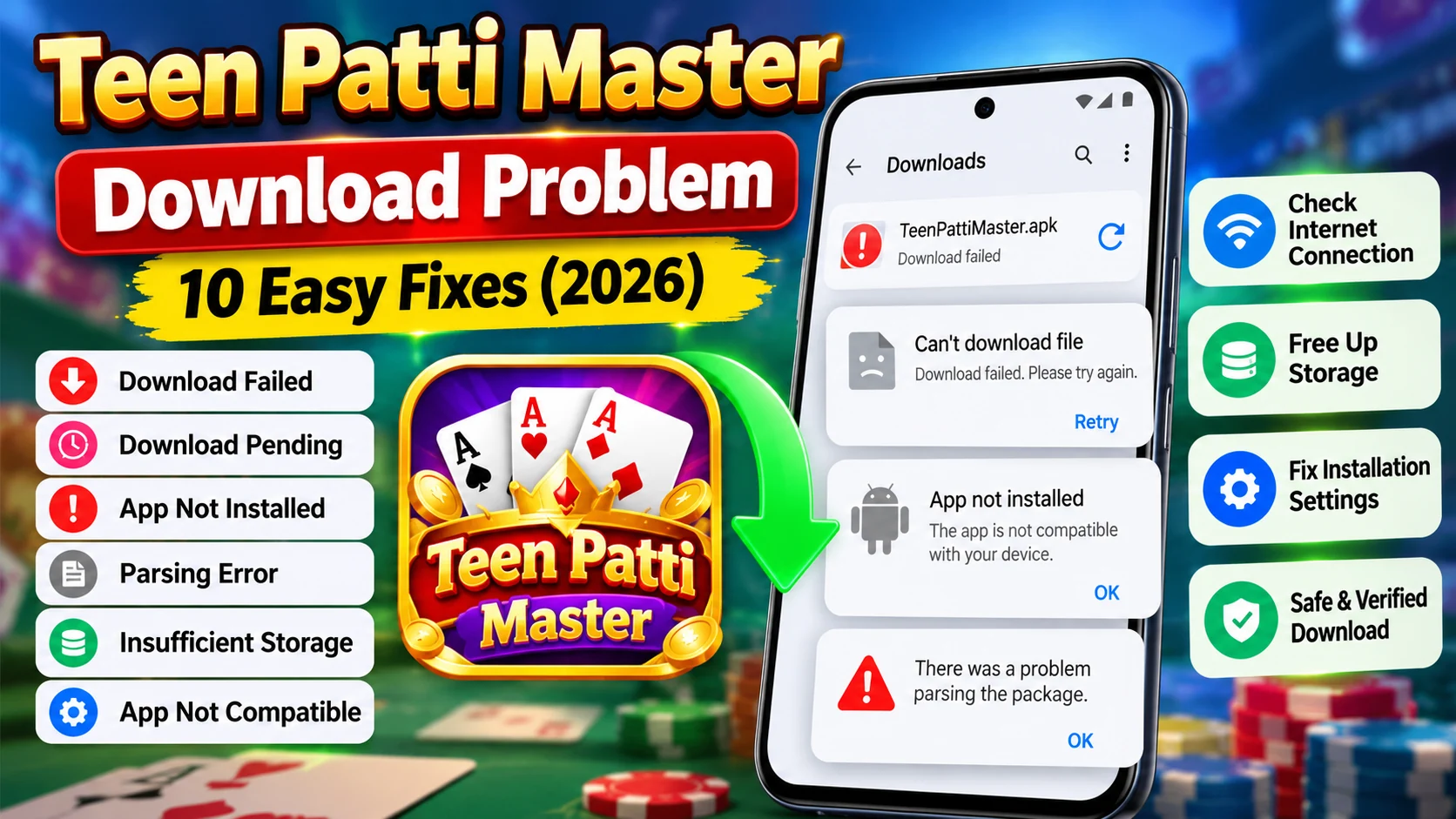 Teen Patti Master Download Problem – Causes & Solutions 1 Teen Patti Master download problem solutions for Android APK download failed, app not installed and parsing errors